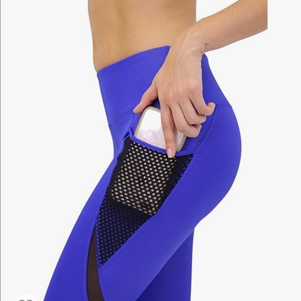 90 Degree By Reflex Neon Blue leggings with mesh phone pocket
